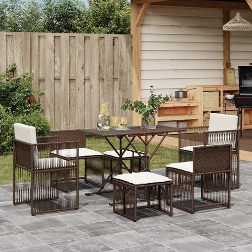 vidaXL 7-delige Tuinset met kussens poly rattan bruin, Tuin en Terras, Tuinsets en Loungesets, Tuinset, Nieuw, Verzenden