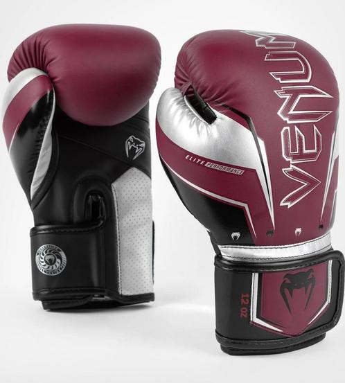 Venum Elite Evo (kick)bokshandschoenen Bordeaux Zilver, Sports & Fitness, Boxe, Envoi