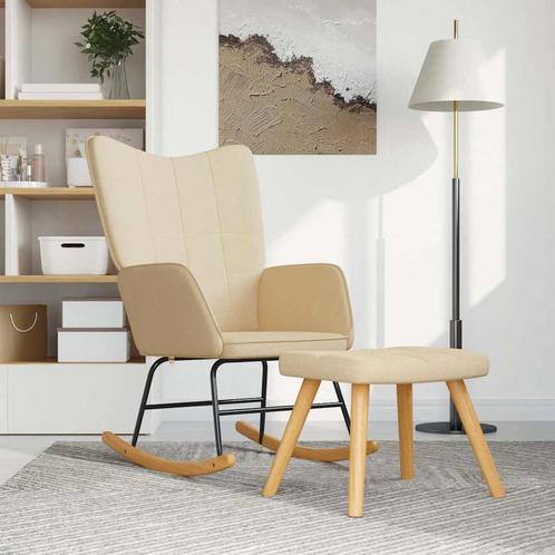 vidaXL Schommelstoel met voetenbank stof crèmekleurig, Huis en Inrichting, Stoelen, Nieuw, Verzenden