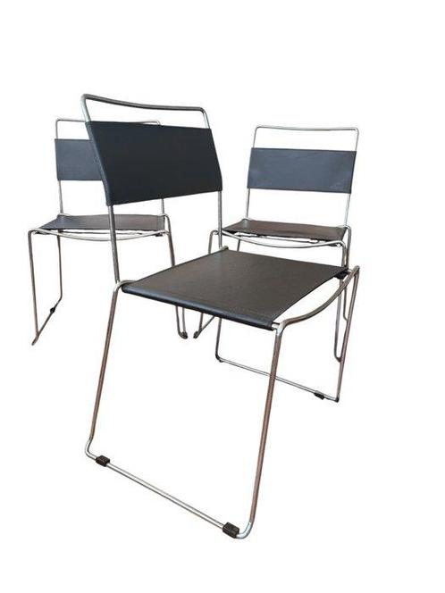 Sintesi - Tuinstoel (4) - Chroom, Leder - Vintage Jodi, Antiek en Kunst, Antiek | Meubels | Stoelen en Sofa's