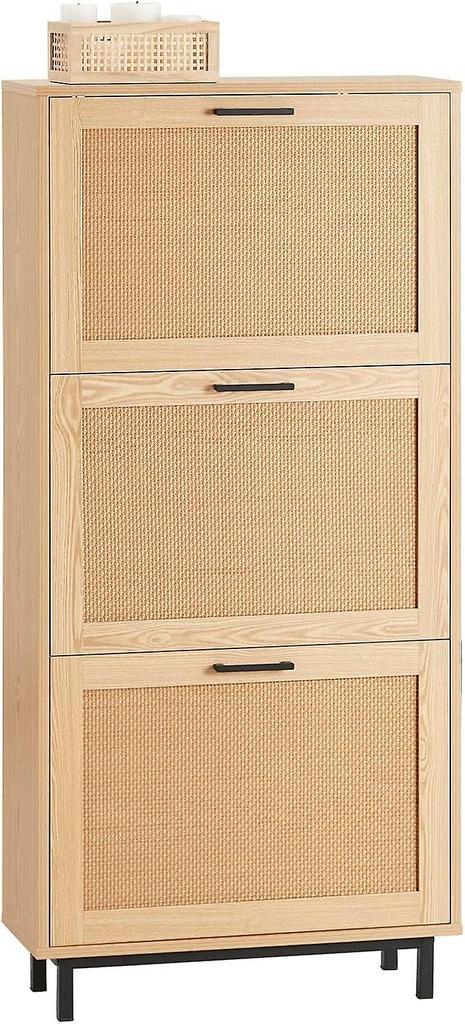 2dekans | SoBuy schoenenkast met 3 kleppen - rotanlook –, Maison & Meubles, Armoires | Armoires à chaussures, Enlèvement ou Envoi