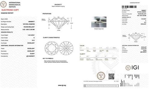 1 pcs Diamant (Naturelle) - 1.03 ct - Rond - E - VS2 -, Handtassen en Accessoires, Edelstenen