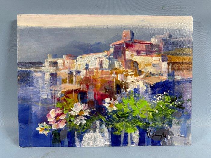 Mario Smeraglia (1950) - Fiori in Città, Antiek en Kunst, Kunst | Schilderijen | Klassiek