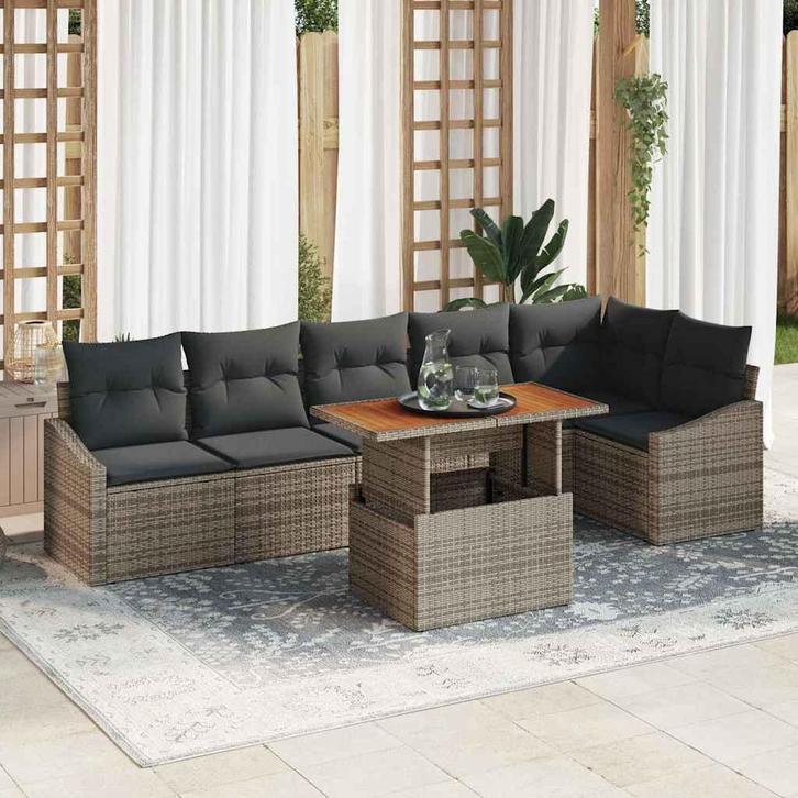 vidaXL Tuinbank Set met opslag 7 pcs Grijs Poly rattan, Tuin en Terras, Tuinsets en Loungesets, Nieuw, Verzenden