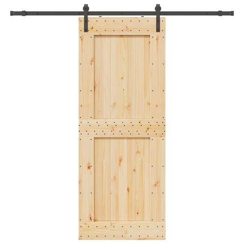 vidaXL Schuifdeur met beslag 90x210 cm massief grenenhout, Doe-het-zelf en Bouw, Deuren en Vliegenramen, Nieuw, Verzenden
