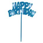 Taartopper Happy Birthday Blauw Verlichting 26cm, Hobby & Loisirs créatifs, Articles de fête, Verzenden
