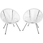 tectake 2 tuinstoelen Santana in Acapulco-design - wit, Verzenden, Nieuw