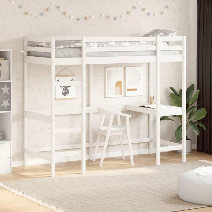 vidaXL Hoogslaper met bureau massief grenenhout wit 75x190, Huis en Inrichting, Slaapkamer | Bedden, Nieuw, Verzenden