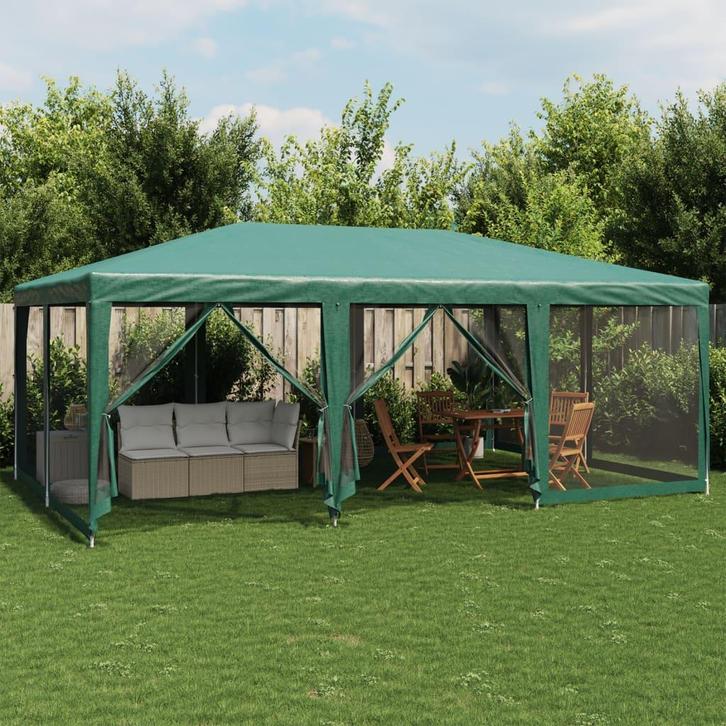 vidaXL Partytent met 10 mesh zijwanden 6x4 m HDPE groen, Tuin en Terras, Partytenten, Nieuw, Verzenden