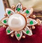 Zonder minimumprijs - Ring - 9 kt. Roségoud, Zilver Parel -, Handtassen en Accessoires, Ringen, Nieuw