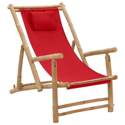 vidaXL Chaise de terrasse Bambou et toile Rouge, Jardin & Terrasse, Ensembles de jardin, Neuf, Envoi