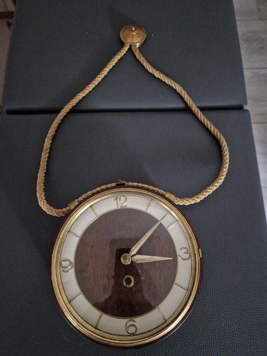 Wandklok - Antiek Hout, Messing - 1950-1960, Antiek en Kunst, Curiosa en Brocante