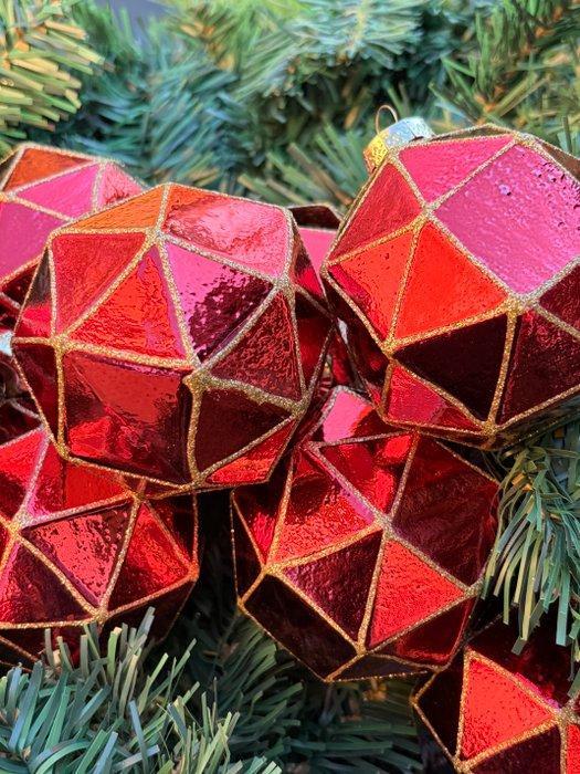 Esse Italia: rode kerstbal van glas in vakjes met gouden, Diversen, Kerst