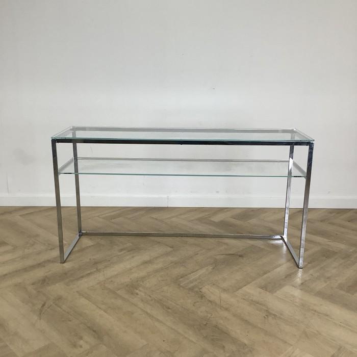 Glazen design sidetable, (hxbxd) 79x148x44 cm, glas - chroom, Huis en Inrichting, Tafels | Eettafels, Gebruikt