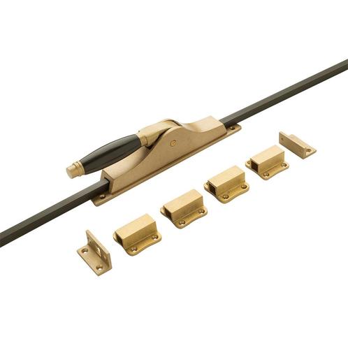 Klassiek pomp Espagnolet in messing getrommeld/mat zwart, Doe-het-zelf en Bouw, Hang- en Sluitwerk, Klink of Kruk, Nieuw, Koper of Messing