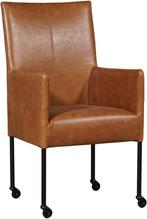 Cognac leren moderne eetkamerstoel - poot rond zwart met, Huis en Inrichting, Stoelen, Overige kleuren, Nieuw, Leer, Ophalen of Verzenden