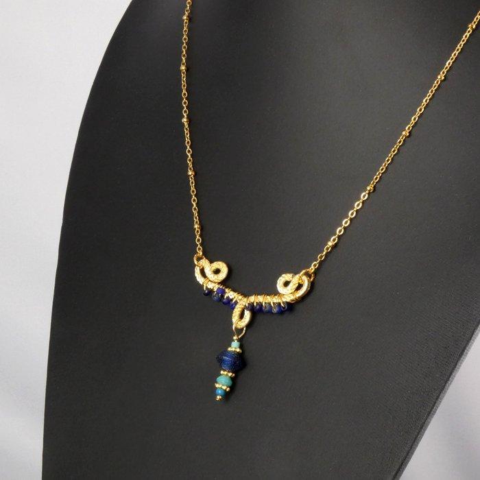 Oud-Romeins Ketting met draad-omwikkelde Romeinse glazen, Antiek en Kunst, Antiek | Overige Antiek