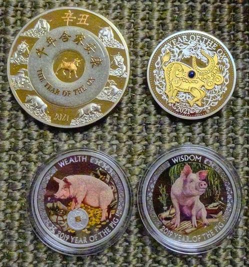 Australie, Fidji, Laos. Série de 4 pièces Lunar 2021 5  oz, Postzegels en Munten, Munten | Europa | Niet-Euromunten