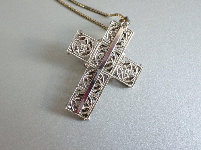 Verzilverd - Ketting met hanger - Art Nouveau Kruis, Antiek en Kunst, Kunst | Designobjecten