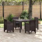 vidaXL Tuin Eettafel Set 5 pcs Bruin Polt riet, Tuin en Terras, Verzenden, Nieuw