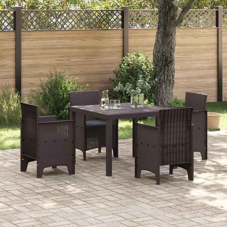 vidaXL Tuin Eettafel Set 5 pcs Bruin Polt riet, Tuin en Terras, Tuinsets en Loungesets, Nieuw, Verzenden