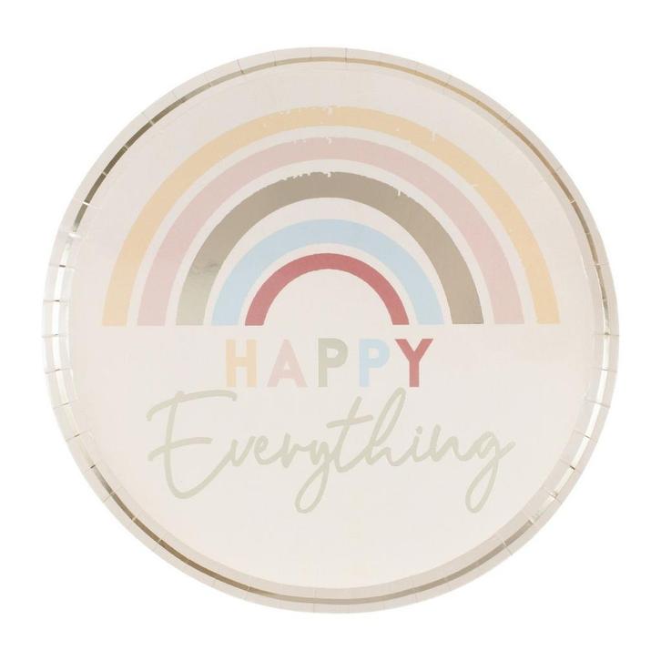 Regenboog Borden Happy Everything 25cm 8st, Hobby en Vrije tijd, Feestartikelen, Nieuw, Verzenden