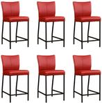 Set van 6 Rode leren moderne barkrukken - poot vierkant, Nieuw, Vijf, Zes of meer stoelen, Modern, Leer
