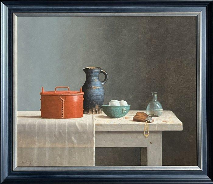 Leo Pors (1952) - Stilleven met butte en tabakszakje, Antiquités & Art, Art | Peinture | Classique
