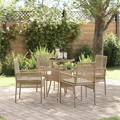 vidaXL 5-delige Tuinset Beige Poly Riet, Tuin en Terras, Tuinstoelen, Nieuw, Verzenden