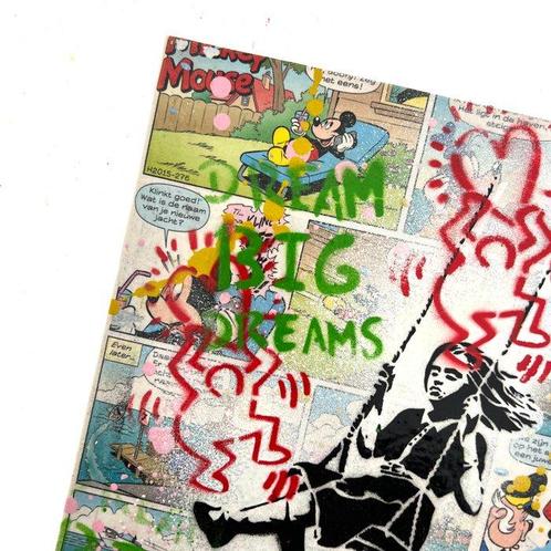 Koen Betjes (XXI) - Banksy Serie: Girl on a Swing x Comics x, Antiek en Kunst, Kunst | Schilderijen | Modern