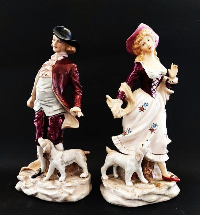 Beeldje, Twee klassiek Duits porseleinen beeldjes - 30 cm -, Antiek en Kunst, Antiek | Glaswerk en Kristal