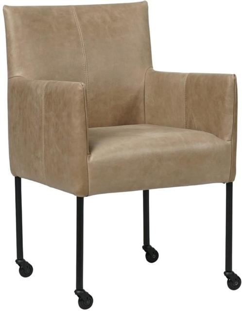 Taupe leren moderne kuipstoel - poot rond zwart met wiel -, Huis en Inrichting, Stoelen, Overige kleuren, Eén, Nieuw, Leer, Ophalen of Verzenden