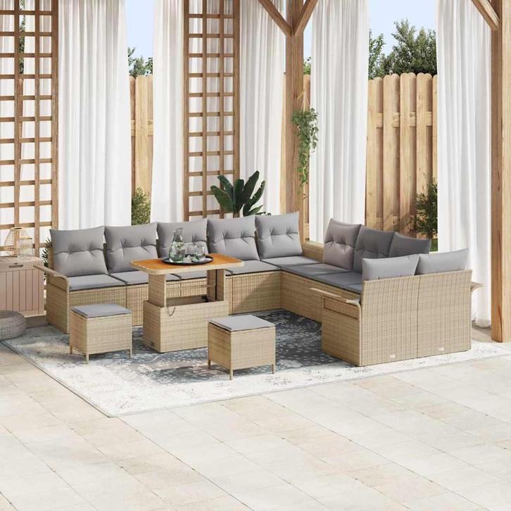 vidaXL Tuinbank Set met kussen 13 pcs Beige poly rattan, Tuin en Terras, Tuinsets en Loungesets, Nieuw, Verzenden