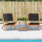 2x Acacia Houten Tuinstoel Zwart | Retour Deal 35% Korting, Verzenden, Nieuw, Hout, Inklapbaar