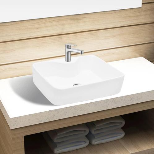 vidaXL Wastafel met kraangat wit vierkant keramiek, Doe-het-zelf en Bouw, Sanitair, Nieuw, Verzenden