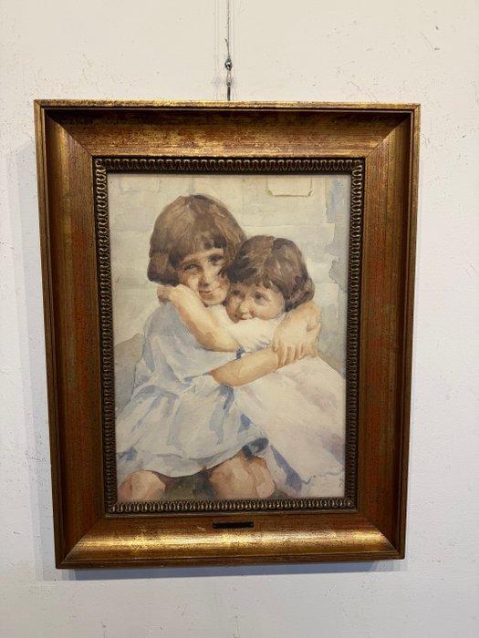 Angelo Parravicini (1868-1925), Attribuito - Abbraccio di, Antiek en Kunst, Kunst | Schilderijen | Klassiek