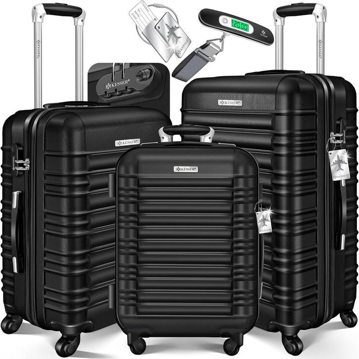Kofferset - 3 delig - Trolley - Reiskofferset - Zwart - KESS, Handtassen en Accessoires, Koffers, Nieuw, Verzenden