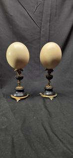 2 ostrich eggs on bronze and stone stand - French breeding -