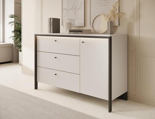 Meubella | Dressoir grijs met zwart 136 cm - Opbergkast, Maison & Meubles, Armoires | Dressoirs, Envoi