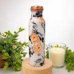 Puur koperen waterfles bloemenprint wit ± 950 ml (zware, Ophalen of Verzenden