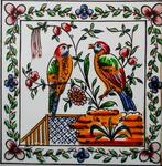 Handbeschilderd - Dienblad - Dienblad met tegeltableau met 9, Antiek en Kunst