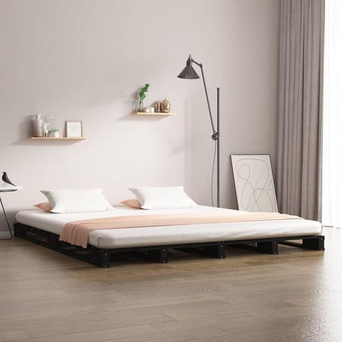 vidaXL Lit de palette noir 120x200 cm bois de pin massif, Maison & Meubles, Chambre à coucher | Lits, Neuf, Envoi