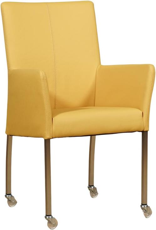 Gele leren moderne eetkamerstoel - met armleuning poot, Huis en Inrichting, Stoelen, Nieuw, Eén, Leer, Ophalen of Verzenden