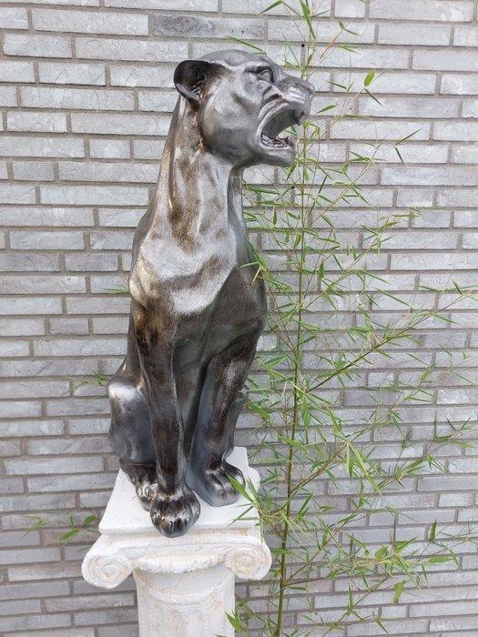 Beeld, 80 cm high garden statue panther in silver bronze, Antiek en Kunst, Kunst | Designobjecten