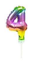 Folie Ballon Cijfer 4 Regenboog 13cm met Stokje, Verzenden