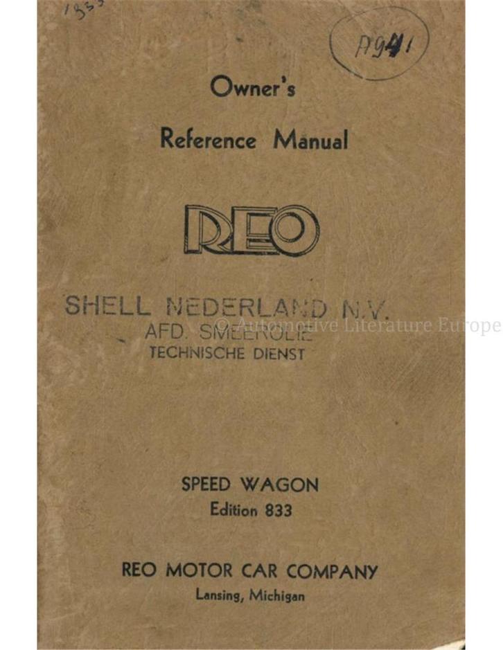 1933 REO SPEED WAGON EDITION 833 INSTRUCTIEBOEKJE ENGELS, Autos : Divers, Modes d'emploi & Notices d'utilisation