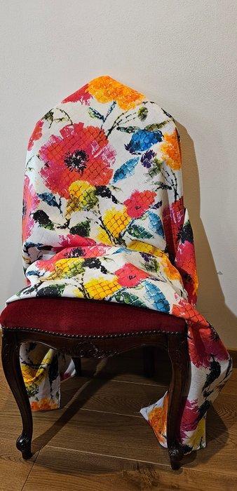 Explosion florale sur fond géométrique sur tissu - Design, Antiek en Kunst, Antiek | Tapijten, Tafelkleden en Textiel
