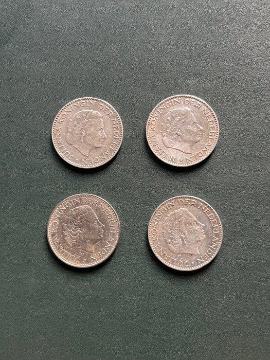 Nederland. 1 Gulden 1954, 1955, 1957, 1968 (Zonder, Postzegels en Munten, Munten | Nederland