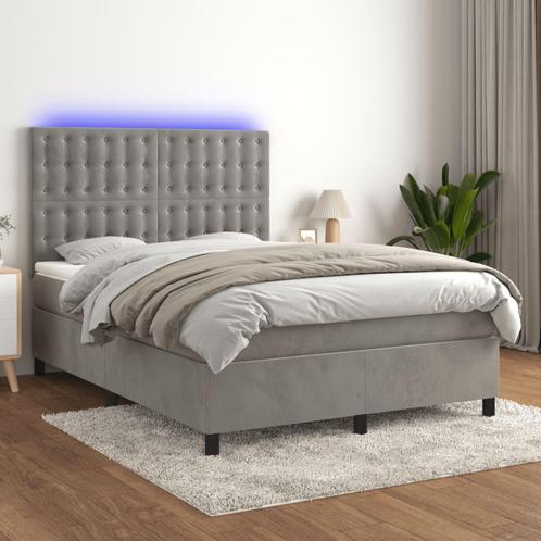 vidaXL Boxspring met matras en LED fluweel lichtgrijs, Huis en Inrichting, Slaapkamer | Bedden, Nieuw, Verzenden