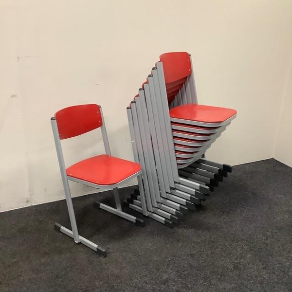 complete set van 9 stuks schoolstoelen Eromes, rood - grijs, Huis en Inrichting, Stoelen, Gebruikt, Vijf, Zes of meer stoelen